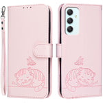 Custodia per telefono in ecopelle con cinturino e stampa a rilievo di gatto e farfalla, con protezione RFID., For Galaxy A35 5G, For Galaxy A05, For Galaxy A05s