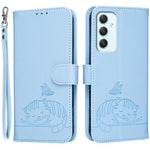 Custodia per telefono in ecopelle con cinturino e stampa a rilievo di gatto e farfalla, con protezione RFID., For Galaxy A35 5G, For Galaxy A05, For Galaxy A05s