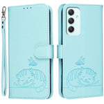 Custodia per telefono in ecopelle con cinturino e stampa a rilievo di gatto e farfalla, con protezione RFID., For Galaxy A35 5G, For Galaxy A05, For Galaxy A05s