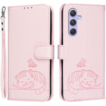 Custodia per telefono in ecopelle con cinturino e stampa a rilievo di gatto e farfalla, con protezione RFID., For Galaxy A16 5G / 4G, For Galaxy A15 5G, For Galaxy A55 5G