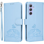 Custodia per telefono in ecopelle con cinturino e stampa a rilievo di gatto e farfalla, con protezione RFID., For Galaxy A16 5G / 4G, For Galaxy A15 5G, For Galaxy A55 5G
