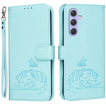 Custodia per telefono in ecopelle con cinturino e stampa a rilievo di gatto e farfalla, con protezione RFID., For Galaxy A16 5G / 4G, For Galaxy A15 5G, For Galaxy A55 5G