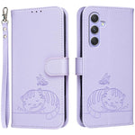 Custodia per telefono in ecopelle con cinturino e stampa a rilievo di gatto e farfalla, con protezione RFID., For Galaxy A16 5G / 4G, For Galaxy A15 5G, For Galaxy A55 5G