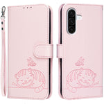 Custodia per telefono in ecopelle con cinturino e stampa a rilievo di gatto e farfalla, con protezione RFID., For Galaxy A57 5G, For Galaxy A37 5G, For Galaxy A27 5G
