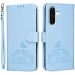Custodia per telefono in ecopelle con cinturino e stampa a rilievo di gatto e farfalla, con protezione RFID., For Galaxy A57 5G, For Galaxy A37 5G, For Galaxy A27 5G