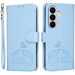 Custodia per telefono in ecopelle con cinturino e stampa a rilievo di gatto e farfalla, con protezione RFID., For Galaxy A57 5G, For Galaxy A37 5G, For Galaxy A27 5G