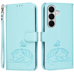 Custodia per telefono in ecopelle con cinturino e stampa a rilievo di gatto e farfalla, con protezione RFID., For Galaxy A57 5G, For Galaxy A37 5G, For Galaxy A27 5G