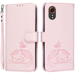 Custodia per telefono in ecopelle con cinturino e stampa a rilievo di gatto e farfalla, con protezione RFID., For Galaxy XCover7 Pro, For Galaxy Xcover7