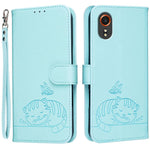 Custodia per telefono in ecopelle con cinturino e stampa a rilievo di gatto e farfalla, con protezione RFID., For Galaxy XCover7 Pro, For Galaxy Xcover7