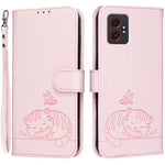 Custodia per telefono in ecopelle con cinturino e stampa a rilievo di gatto e farfalla, con protezione RFID., For Galaxy XCover7 Pro, For Galaxy Xcover7