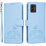 Custodia per telefono in ecopelle con cinturino e stampa a rilievo di gatto e farfalla, con protezione RFID., For Galaxy XCover7 Pro, For Galaxy Xcover7