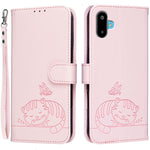 Custodia per telefono in ecopelle con cinturino e stampa a rilievo di gatto e farfalla, con protezione RFID., For Galaxy F06 5G, For Galaxy M35, For Galaxy M55