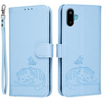 Custodia per telefono in ecopelle con cinturino e stampa a rilievo di gatto e farfalla, con protezione RFID., For Galaxy F06 5G, For Galaxy M35, For Galaxy M55