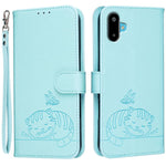 Custodia per telefono in ecopelle con cinturino e stampa a rilievo di gatto e farfalla, con protezione RFID., For Galaxy F06 5G, For Galaxy M35, For Galaxy M55