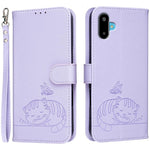 Custodia per telefono in ecopelle con cinturino e stampa a rilievo di gatto e farfalla, con protezione RFID., For Galaxy F06 5G, For Galaxy M35, For Galaxy M55
