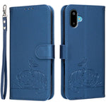 Custodia per telefono in ecopelle con cinturino e stampa a rilievo di gatto e farfalla, con protezione RFID., For Galaxy F06 5G, For Galaxy M35, For Galaxy M55