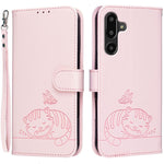 Custodia per telefono in ecopelle con cinturino e stampa a rilievo di gatto e farfalla, con protezione RFID., For Galaxy M36 5G, For Galaxy M56 5G, For Galaxy F16 5G
