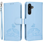 Custodia per telefono in ecopelle con cinturino e stampa a rilievo di gatto e farfalla, con protezione RFID., For Galaxy M36 5G, For Galaxy M56 5G, For Galaxy F16 5G