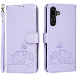 Custodia per telefono in ecopelle con cinturino e stampa a rilievo di gatto e farfalla, con protezione RFID., For Galaxy M36 5G, For Galaxy M56 5G, For Galaxy F16 5G