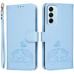 Custodia per telefono in ecopelle con cinturino e stampa a rilievo di gatto e farfalla, con protezione RFID., For Galaxy M14 5G