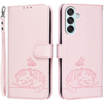 Custodia per telefono in ecopelle con cinturino e stampa a rilievo di gatto e farfalla, con protezione RFID., For Galaxy M15, For Galaxy M34 5G, For Galaxy M54