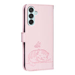 Custodia per telefono in ecopelle con cinturino e stampa a rilievo di gatto e farfalla, con protezione RFID., For Galaxy M15, For Galaxy M34 5G, For Galaxy M54