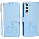 Custodia per telefono in ecopelle con cinturino e stampa a rilievo di gatto e farfalla, con protezione RFID., For Galaxy M15, For Galaxy M34 5G, For Galaxy M54