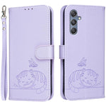 Custodia per telefono in ecopelle con cinturino e stampa a rilievo di gatto e farfalla, con protezione RFID., For Galaxy F06 5G, For Galaxy M35, For Galaxy M55