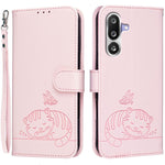 Custodia per telefono in ecopelle con cinturino e stampa a rilievo di gatto e farfalla, con protezione RFID., For Galaxy M36 5G, For Galaxy M56 5G, For Galaxy F16 5G