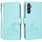 Custodia per telefono in ecopelle con cinturino e stampa a rilievo di gatto e farfalla, con protezione RFID., For Galaxy M15, For Galaxy M34 5G, For Galaxy M54