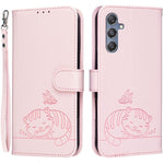 Custodia per telefono in ecopelle con cinturino e stampa a rilievo di gatto e farfalla, con protezione RFID., For Galaxy F06 5G, For Galaxy M35, For Galaxy M55