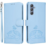 Custodia per telefono in ecopelle con cinturino e stampa a rilievo di gatto e farfalla, con protezione RFID., For Galaxy F06 5G, For Galaxy M35, For Galaxy M55