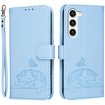Custodia per telefono in ecopelle con cinturino e stampa a rilievo di gatto e farfalla, con protezione RFID., For Galaxy S23+ 5G, For Galaxy S23 5G