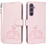 Custodia per telefono in ecopelle con cinturino e stampa a rilievo di gatto e farfalla, con protezione RFID., For Galaxy S24 5G, For Galaxy S23 FE 5G, For Galaxy S23 Ultra 5G