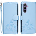 Custodia per telefono in ecopelle con cinturino e stampa a rilievo di gatto e farfalla, con protezione RFID., For Galaxy S24 5G, For Galaxy S23 FE 5G, For Galaxy S23 Ultra 5G