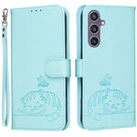 Custodia per telefono in ecopelle con cinturino e stampa a rilievo di gatto e farfalla, con protezione RFID., For Galaxy S24 5G, For Galaxy S23 FE 5G, For Galaxy S23 Ultra 5G