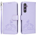 Custodia per telefono in ecopelle con cinturino e stampa a rilievo di gatto e farfalla, con protezione RFID., For Galaxy S24 5G, For Galaxy S23 FE 5G, For Galaxy S23 Ultra 5G