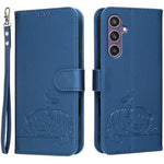 Custodia per telefono in ecopelle con cinturino e stampa a rilievo di gatto e farfalla, con protezione RFID., For Galaxy S24 5G, For Galaxy S23 FE 5G, For Galaxy S23 Ultra 5G