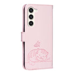Custodia per telefono in ecopelle con cinturino e stampa a rilievo di gatto e farfalla, con protezione RFID., For Galaxy S23+ 5G, For Galaxy S23 5G