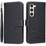Custodia per telefono in ecopelle con cinturino e stampa a rilievo di gatto e farfalla, con protezione RFID., For Galaxy S23+ 5G, For Galaxy S23 5G