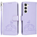 Custodia per telefono in ecopelle con cinturino e stampa a rilievo di gatto e farfalla, con protezione RFID., For Galaxy S23+ 5G, For Galaxy S23 5G