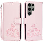 Custodia per telefono in ecopelle con cinturino e stampa a rilievo di gatto e farfalla, con protezione RFID., For Galaxy S24 5G, For Galaxy S23 FE 5G, For Galaxy S23 Ultra 5G