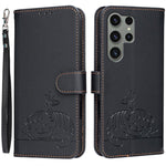 Custodia per telefono in ecopelle con cinturino e stampa a rilievo di gatto e farfalla, con protezione RFID., For Galaxy S24 5G, For Galaxy S23 FE 5G, For Galaxy S23 Ultra 5G