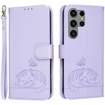 Custodia per telefono in ecopelle con cinturino e stampa a rilievo di gatto e farfalla, con protezione RFID., For Galaxy S24 5G, For Galaxy S23 FE 5G, For Galaxy S23 Ultra 5G