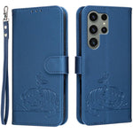Custodia per telefono in ecopelle con cinturino e stampa a rilievo di gatto e farfalla, con protezione RFID., For Galaxy S24 5G, For Galaxy S23 FE 5G, For Galaxy S23 Ultra 5G