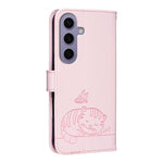 Custodia per telefono in ecopelle con cinturino e stampa a rilievo di gatto e farfalla, con protezione RFID., For Galaxy S24 5G, For Galaxy S23 FE 5G, For Galaxy S23 Ultra 5G