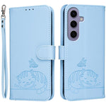 Custodia per telefono in ecopelle con cinturino e stampa a rilievo di gatto e farfalla, con protezione RFID., For Galaxy S24 5G, For Galaxy S23 FE 5G, For Galaxy S23 Ultra 5G