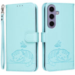 Custodia per telefono in ecopelle con cinturino e stampa a rilievo di gatto e farfalla, con protezione RFID., For Galaxy S24 5G, For Galaxy S23 FE 5G, For Galaxy S23 Ultra 5G