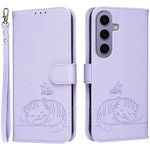 Custodia per telefono in ecopelle con cinturino e stampa a rilievo di gatto e farfalla, con protezione RFID., For Galaxy S24 5G, For Galaxy S23 FE 5G, For Galaxy S23 Ultra 5G