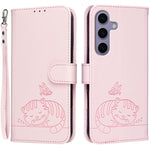Custodia per telefono in ecopelle con cinturino e stampa a rilievo di gatto e farfalla, con protezione RFID., For Galaxy S24 FE 5G, For Galaxy S24 Ultra 5G, For Galaxy S24+ 5G